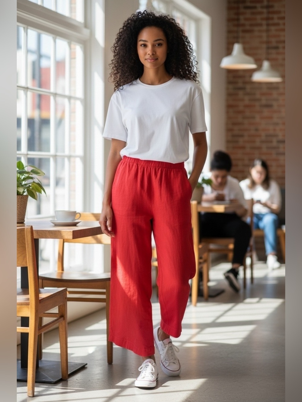 Tahari Red Linen Pants - Picture 2 of 6